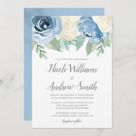 Convite Dusty Blue Watercolor Casamento Floral