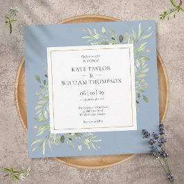 Convite Dusty Blue Watercolor Casamento Verde