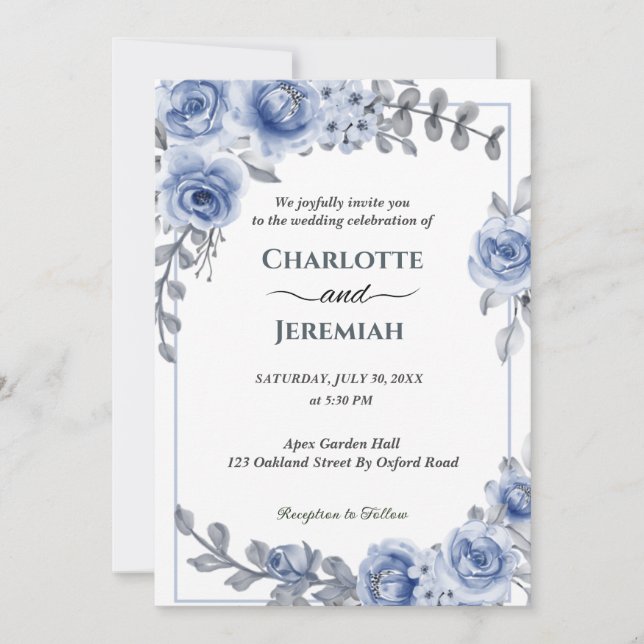 Convite Dusty Blue Watercolor Eucalyptus Wreath Casamento (Frente)