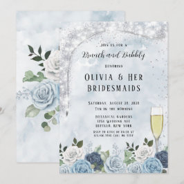 Convite Dusty Blue Watercolor Floral Brunand Bubble