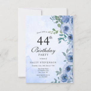 Convite Dusty Blue Watercolor Floral Chic 44, Aniversário