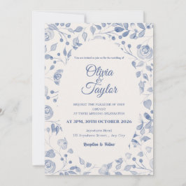 Convite Dusty Blue Watercolor Floral Wedding Invitation