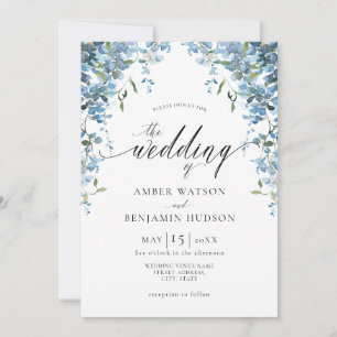Convite Dusty Blue Watercolor Floral Wisteria Wedding Inv