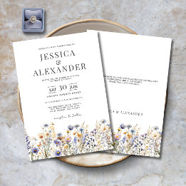 Convite Dusty Blue Watercolor Flores Selvagens Casamento L
