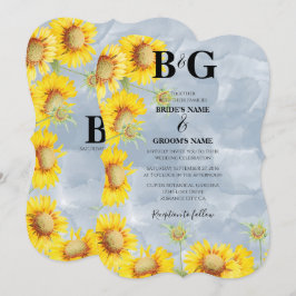 Convite Dusty Blue Watercolor Girassóis Girassóis Monogram