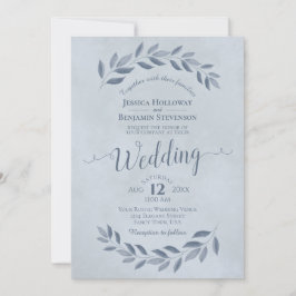 Convite Dusty Blue Watercolor Laurel deixa casamento
