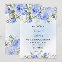 Convite Dusty Blue Watercolor Peony Blossoms Casamento Chi
