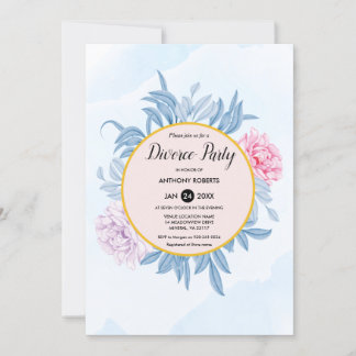 Convite Dusty Blue Watercolor Succulent Divorence Party
