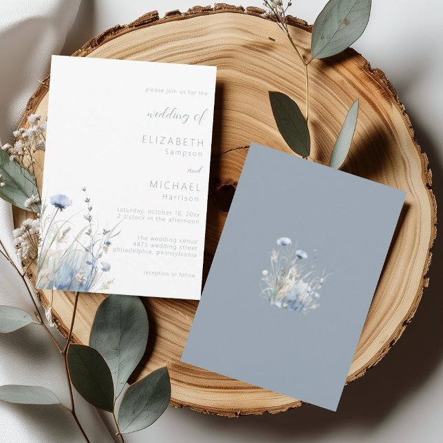 Convite Dusty Blue Watercolor Wildflower Wedding (Criador carregado)