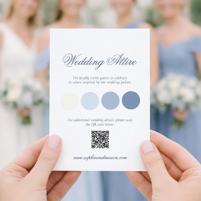 Convite Dusty Blue Wedding Attire Card with QR Code (Criador carregado)