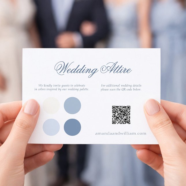 Convite Dusty Blue Wedding Attire Card with QR Code (Criador carregado)
