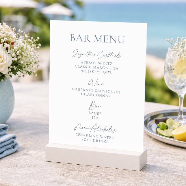Convite Dusty Blue Wedding Bar Menu (Criador carregado)