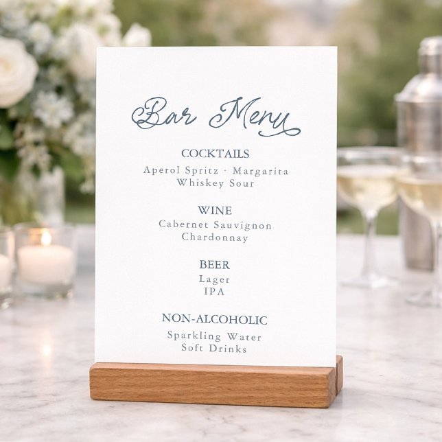 Convite Dusty Blue Wedding Bar Menu Card (Criador carregado)
