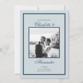 Convite Dusty Blue Wedding Classic Script Save the Date