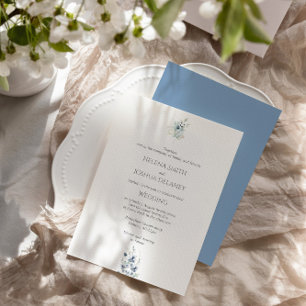 Convite Dusty Blue Wedding   Design Botânico mínimo