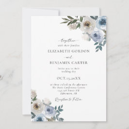 Convite Dusty Blue Wedding Floral Elegante Rustic