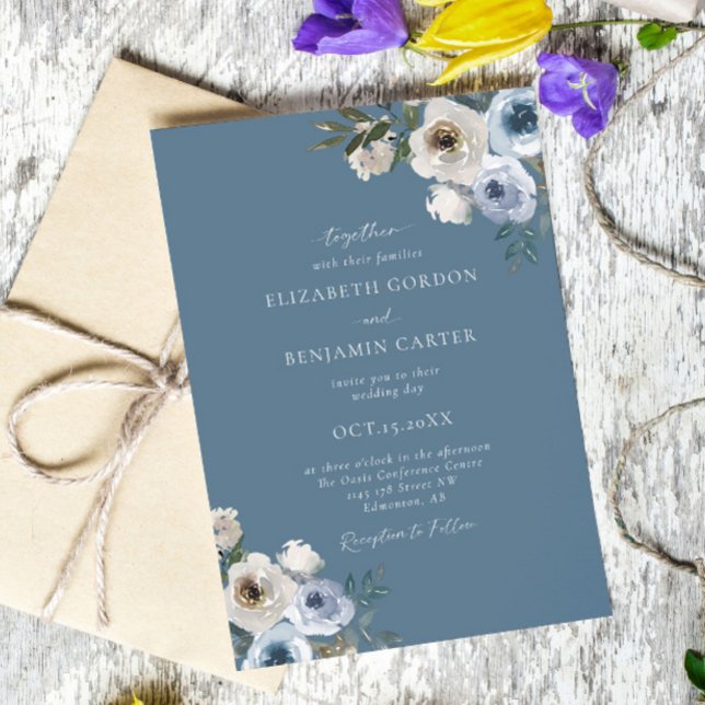 Convite Dusty Blue Wedding Floral Elegante Rustic (Criador carregado)