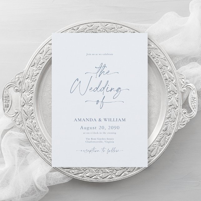 Convite Dusty Blue Wedding Invitation with QR Code (Criador carregado)