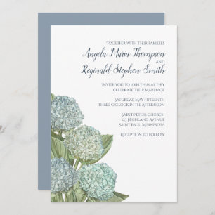 Convite Dusty Blue Wedding Modern Hydrangea Simples