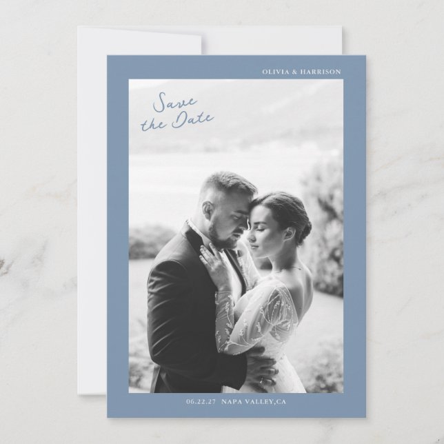 Convite Dusty Blue Wedding Save the Date (Frente)