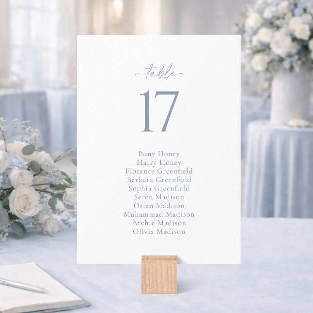 Convite Dusty Blue Wedding Seating Chart Card (Criador carregado)