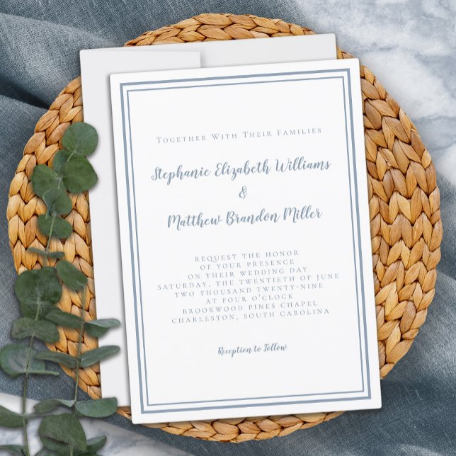 Convite Dusty Blue Wedding Simple Minimalist Chic Modern (Criador carregado)