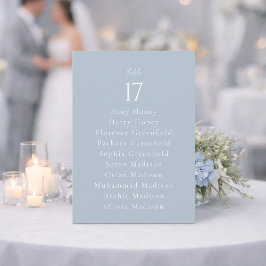 Convite Dusty Blue Wedding Table Number with Guest List