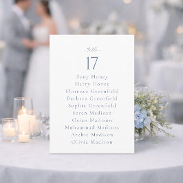 Convite Dusty Blue Wedding Table Number with Guest List