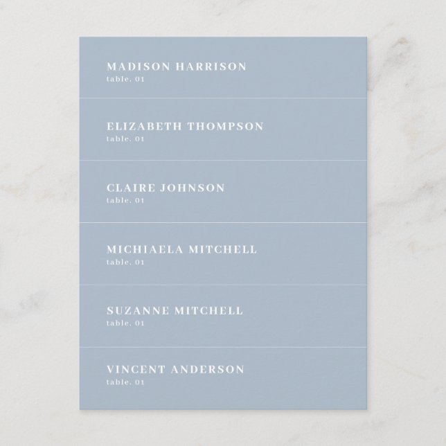 Convite Dusty Blue Weding Place Name Card DIY (Frente)