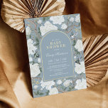 Convite Dusty Blue White Chinoiserie Floral Baby Shower<br><div class="desc">This chinoiserie-inspired design features elegant botanical florals,  birds and greenery in dusty blue and off white. Personalize the invite with your details and if you want to further re-arrange the style and placement of the text,  please press the "Click to customize further" button.</div>