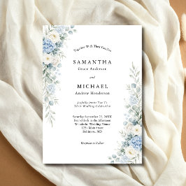 Convite Dusty Blue White Cream Florals Wedding