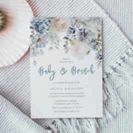 Convite Dusty Blue & White Floral Chá de fraldas Brunch