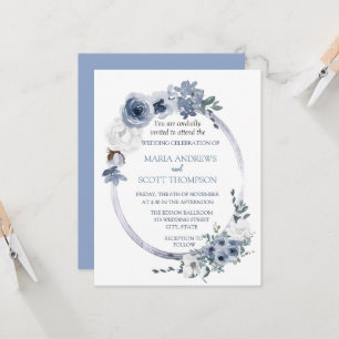 Convite Dusty Blue White Floral Frame Casamento