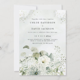 Convite Dusty Blue & White Floral Greenery Rustic Casament