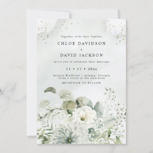 Convite Dusty Blue & White Floral Greenery Rustic Casament