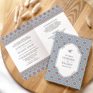 Convite Dusty Blue White Ikat All in One Sikh Weding