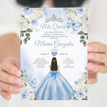 Convite Dusty Blue & White Mis Quince 15 Anos Silver Crown<br><div class="desc">Quinceañera Dusty Blue & White Silver Crown Invitation Mis Quince 15 Anos,  16º aniversário</div>