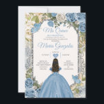 Convite Dusty Blue & White Mis Quince 15 Anos Silver Crown<br><div class="desc">Quinceañera Dusty Blue & White Silver Crown Invitation Mis Quince 15 Anos,  16º aniversário</div>