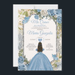 Convite Dusty Blue & White Mis Quince 15 Anos Silver Crown<br><div class="desc">Quinceañera Dusty Blue & White Silver Crown Invitation Mis Quince 15 Anos,  16º aniversário</div>