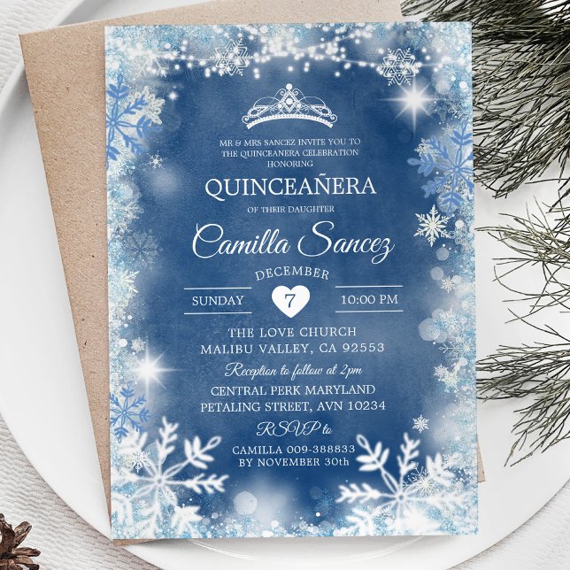 Convite Dusty Blue & White Winter Quinceañera Invite11 (Criador carregado)