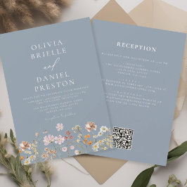 Convite Dusty Blue Wildflower All in One QR Code Wedding