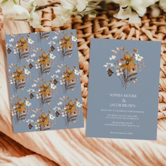 Convite Dusty Blue Wildflower Boho Casamento outono (Criador carregado)