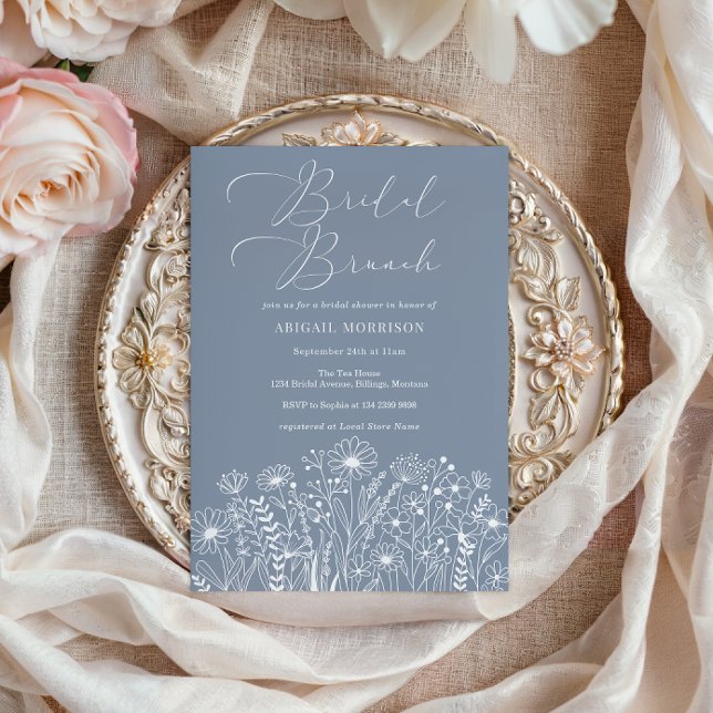 Convite Dusty Blue Wildflower Bridal BrunChá (Criador carregado)
