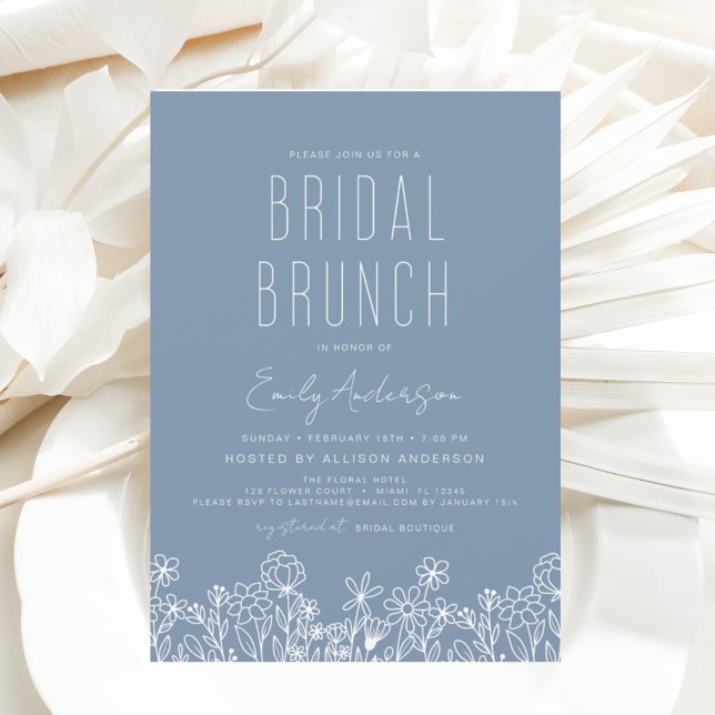 Convite Dusty Blue Wildflower Bridal BrunChá de panela (Criador carregado)