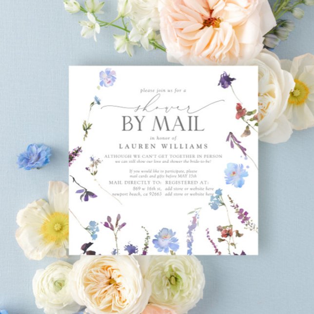Convite Dusty Blue Wildflower Bridal Shower By Mail (Criador carregado)
