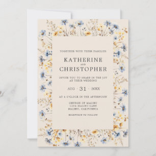 Convite Dusty Blue Wildflower Budget Beige Wedding