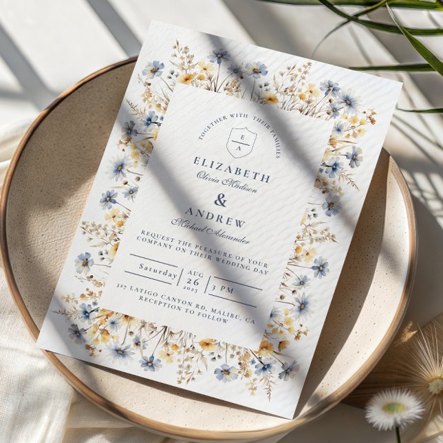Convite Dusty Blue Wildflower Meadow Wedding (Criador carregado)