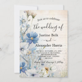Convite Dusty Blue Wildflower Photo Código QR Casamento