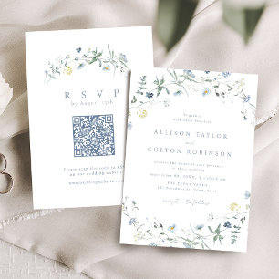 Convite Dusty Blue Wildflower Rustic Boho Foto de Casament