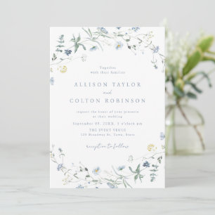 Convite Dusty Blue Wildflower Rustic Boho Foto de Casament